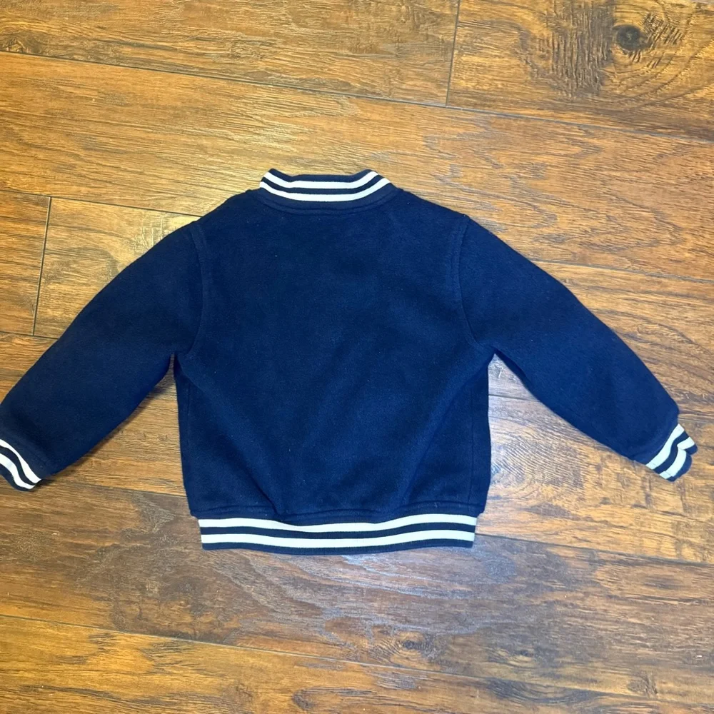 GAP Kids Varsity Jacket Boys 4T Blue Varsity Bomber Wool Blend Snap Front Lined
